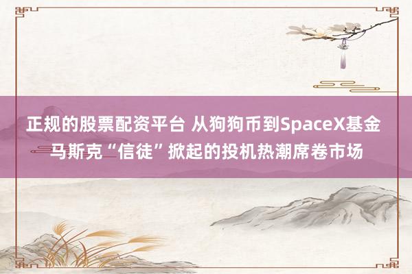 正规的股票配资平台 从狗狗币到SpaceX基金 马斯克“信徒”掀起的投机热潮席卷市场
