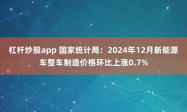 杠杆炒股app 国家统计局：2024年12月新能源车整车制造价格环比上涨0.7%