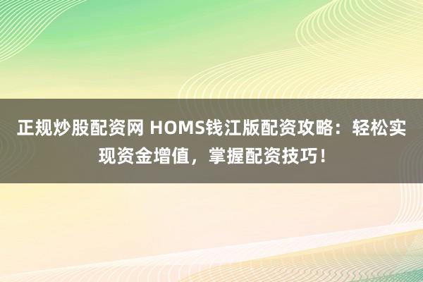 正规炒股配资网 HOMS钱江版配资攻略：轻松实现资金增值，掌握配资技巧！