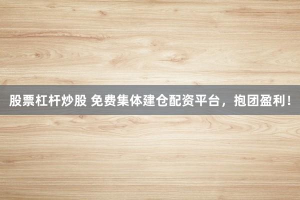 股票杠杆炒股 免费集体建仓配资平台，抱团盈利！