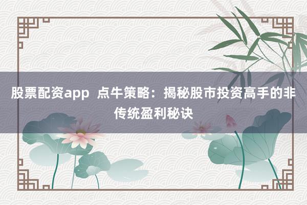 股票配资app  点牛策略：揭秘股市投资高手的非传统盈利秘诀