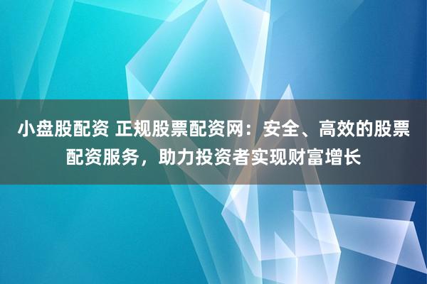 小盘股配资 正规股票配资网：安全、高效的股票配资服务，助力投资者实现财富增长