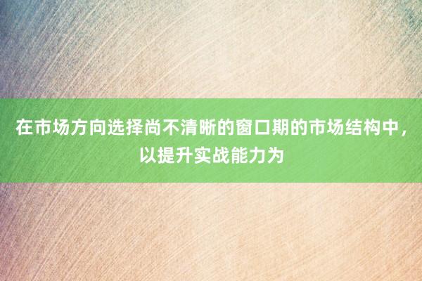 在市场方向选择尚不清晰的窗口期的市场结构中，以提升实战能力为